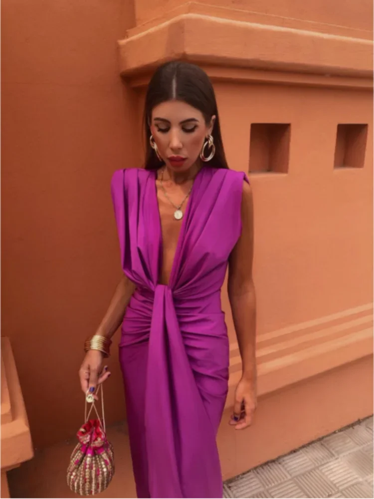 Sophia Women's Midi Dress | Plunging Neckline, Elegant Cocktail Dress 4