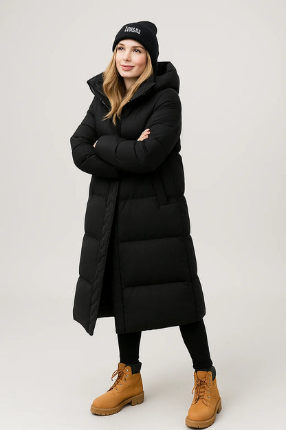 Sophie Women's Long Puffer Coat | Hooded, Padded Winter Outerwear 8