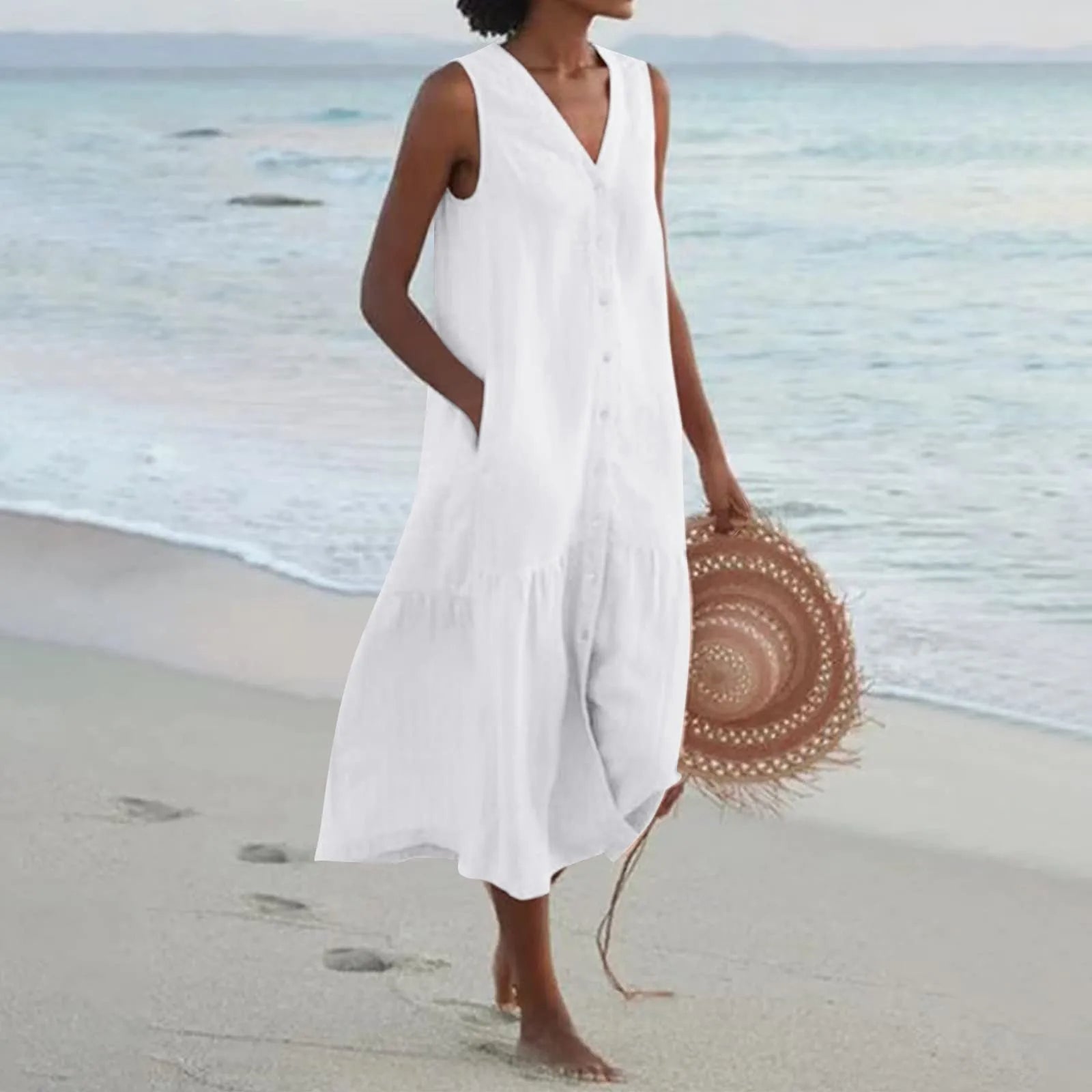 Sophie Women's Midi Dress | Button Placket, Casual Summer Style 0