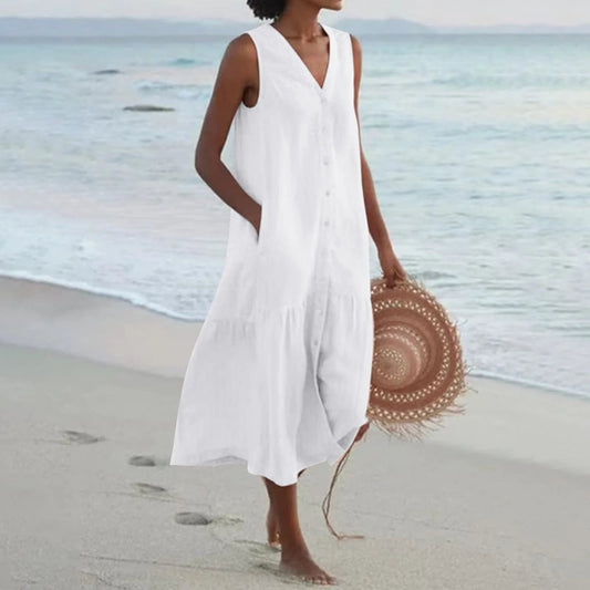 Sophie Women's Midi Dress | Button Placket, Casual Summer Style 0