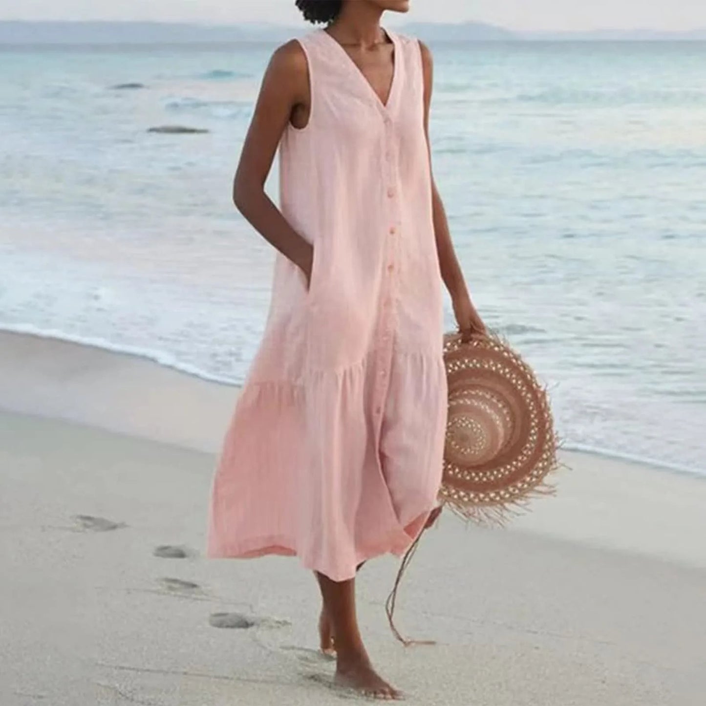 Sophie Women's Midi Dress | Button Placket, Casual Summer Style 1