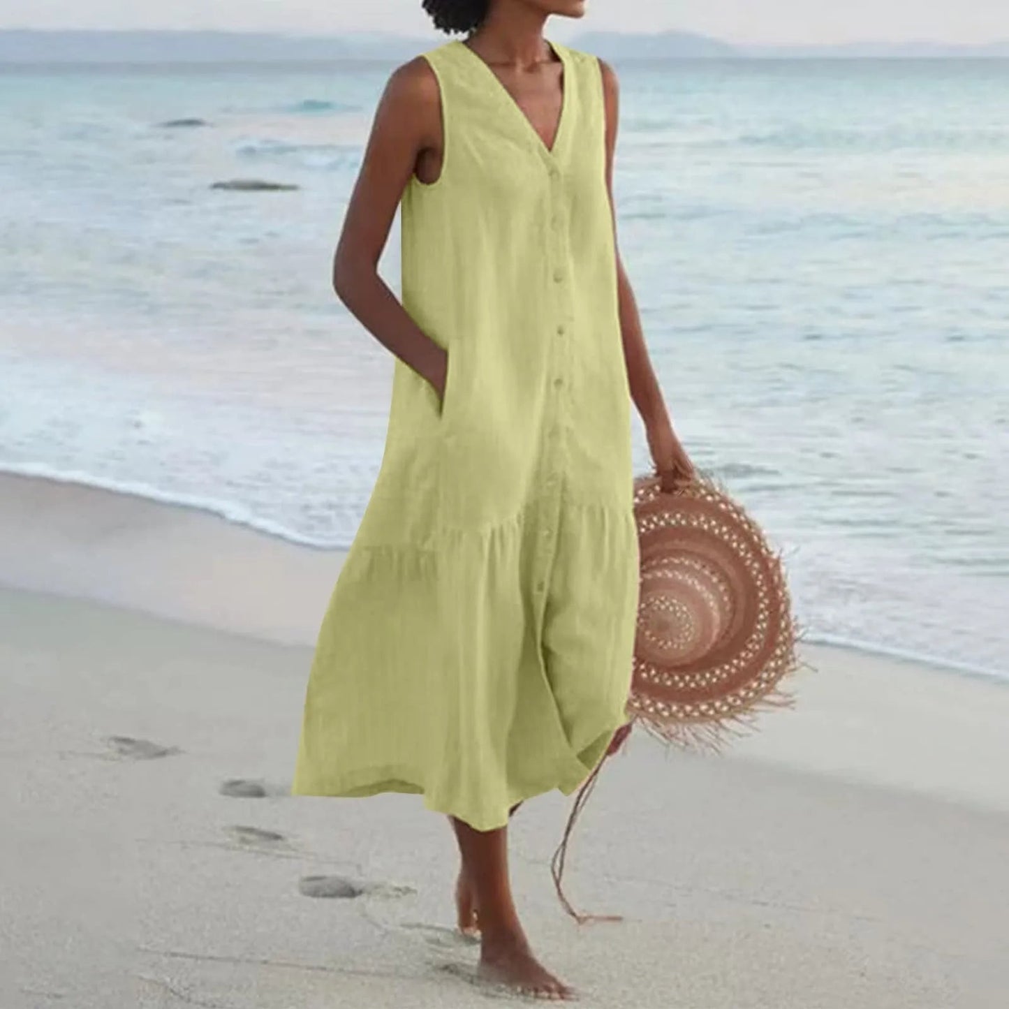 Sophie Women's Midi Dress | Button Placket, Casual Summer Style 2