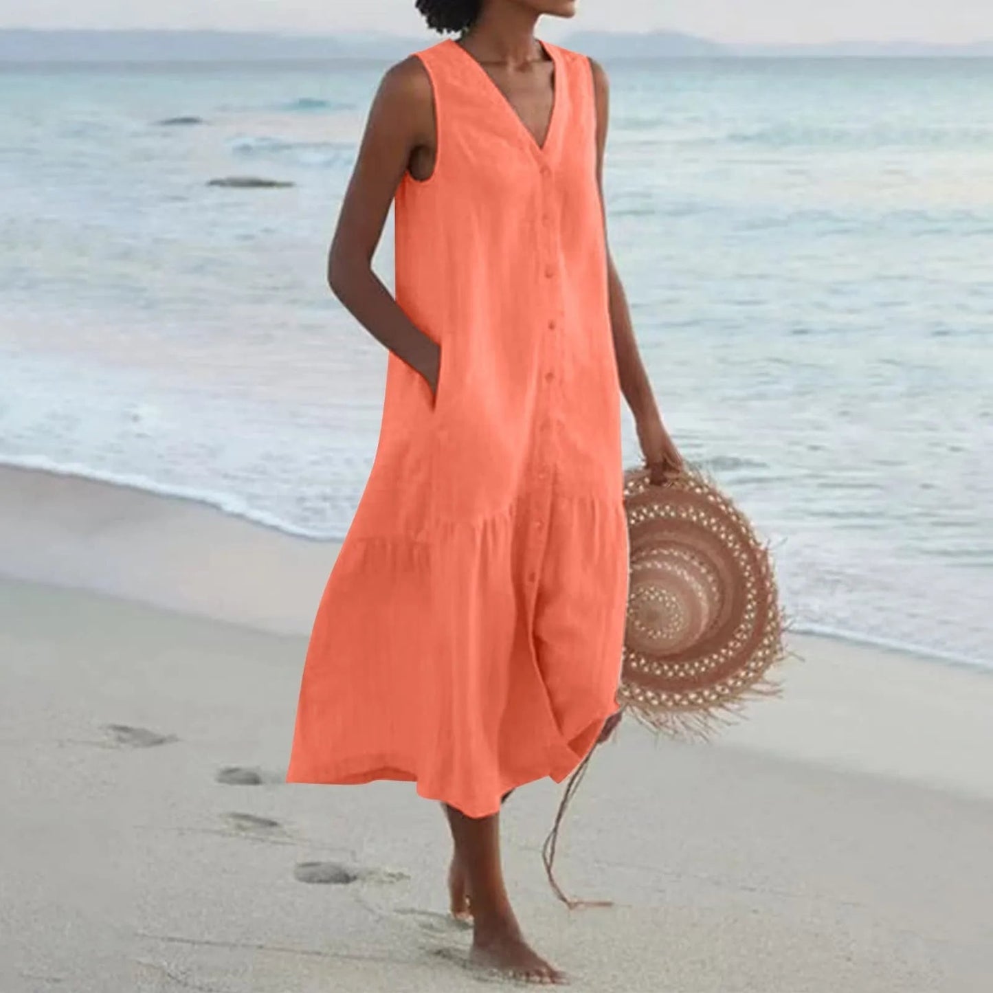 Sophie Women's Midi Dress | Button Placket, Casual Summer Style 3