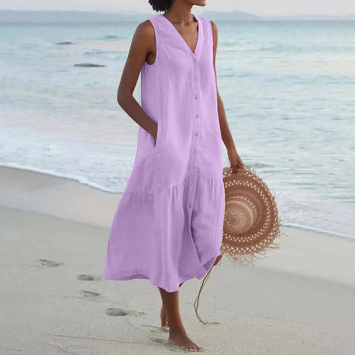 Sophie Women's Midi Dress | Button Placket, Casual Summer Style 4