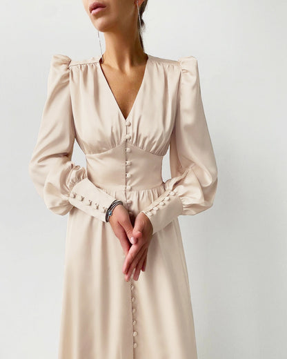 Sophie Women's Midi Dress | Elegant Puff Sleeves, Formal 0