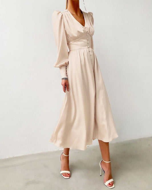 Sophie Women's Midi Dress | Elegant Puff Sleeves, Formal 1