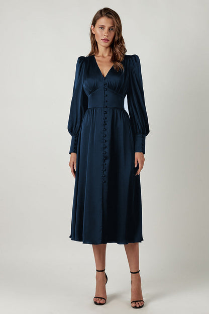 Sophie Women's Midi Dress | Elegant Puff Sleeves, Formal 3