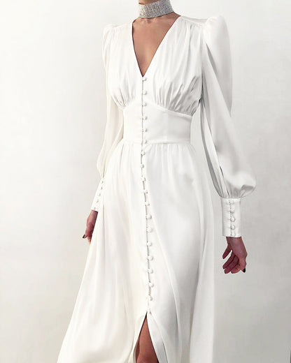 Sophie Women's Midi Dress | Elegant Puff Sleeves, Formal 4