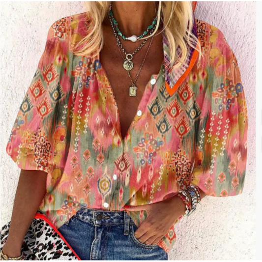 Sora Women's Blouse | V-Neck Printed Summer Top 0