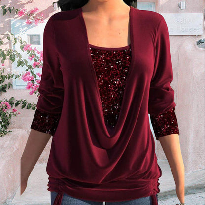 SparkleFlow Women's Blouse | Elegant Sequin Long Sleeve Top, Comfortable Fit 1