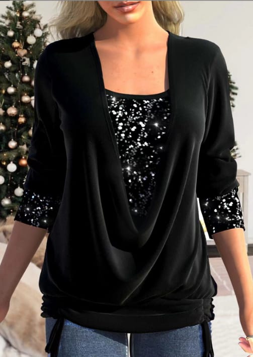 SparkleFlow Women's Blouse | Elegant Sequin Long Sleeve Top, Comfortable Fit 5