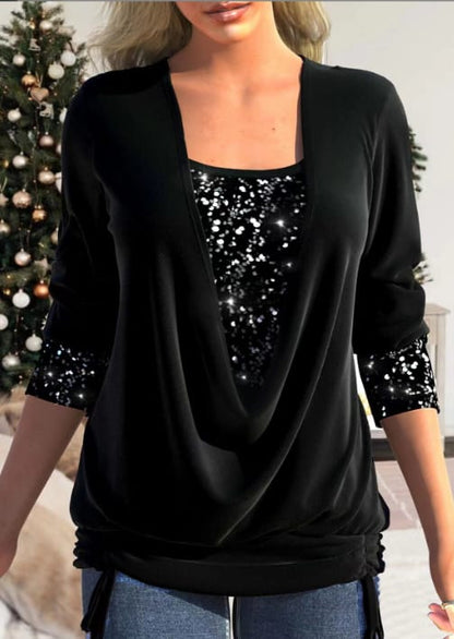 SparkleFlow Women's Blouse | Elegant Sequin Long Sleeve Top, Comfortable Fit 5