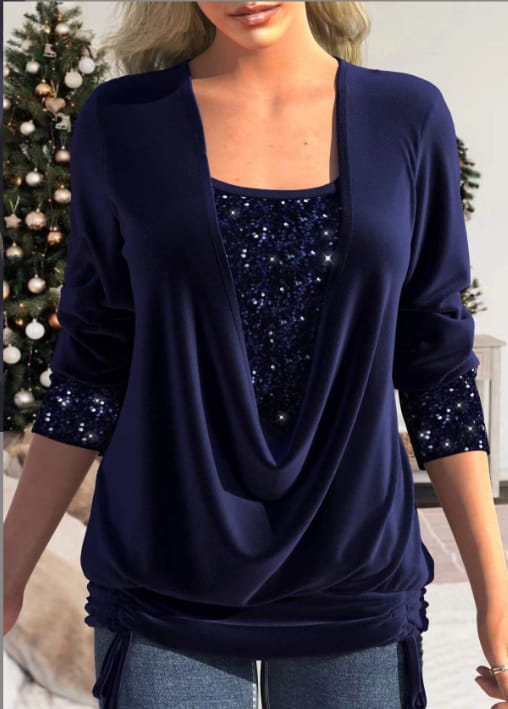 SparkleFlow Women's Blouse | Elegant Sequin Long Sleeve Top, Comfortable Fit 7