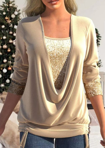 SparkleFlow Women's Blouse | Elegant Sequin Long Sleeve Top, Comfortable Fit 8