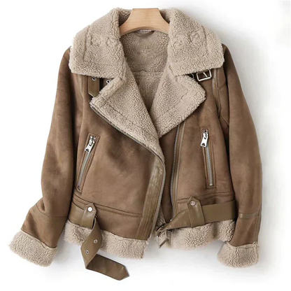 Talia Women's Biker Jacket | Teddy-Lined Leather-Look, Fitted 0