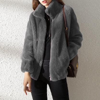 Talia Women's Coat | Soft Teddy Fabric, High Collar Winter Coats 2