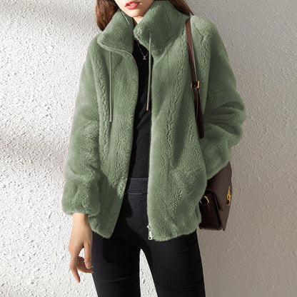 Talia Women's Coat | Soft Teddy Fabric, High Collar Winter Coats 3