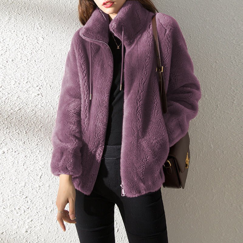 Talia Women's Coat | Soft Teddy Fabric, High Collar Winter Coats 4