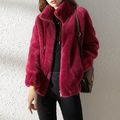 Talia Women's Coat | Soft Teddy Fabric, High Collar Winter Coats 6