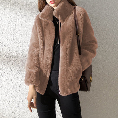 Talia Women's Coat | Soft Teddy Fabric, High Collar Winter Coats 7