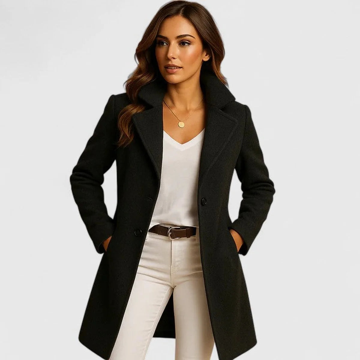 Talia Women's Coat | Tailored Long Winter Coat with Notch Lapels 0