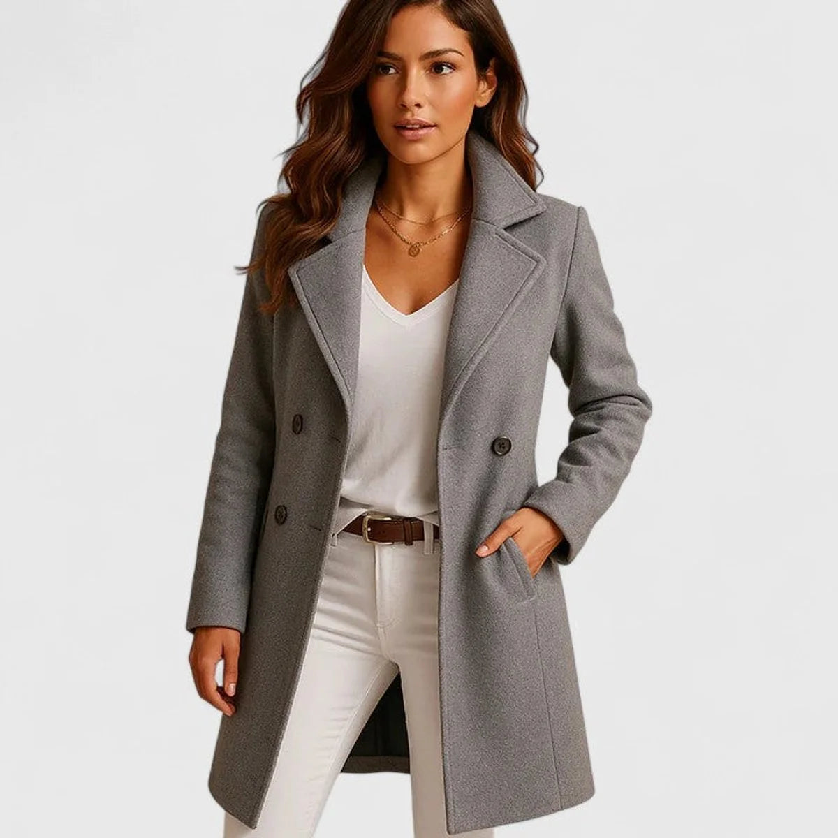 Talia Women's Coat | Tailored Long Winter Coat with Notch Lapels 1