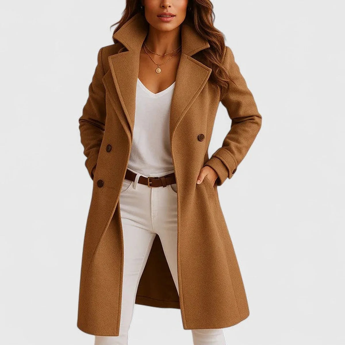 Talia Women's Coat | Tailored Long Winter Coat with Notch Lapels 2