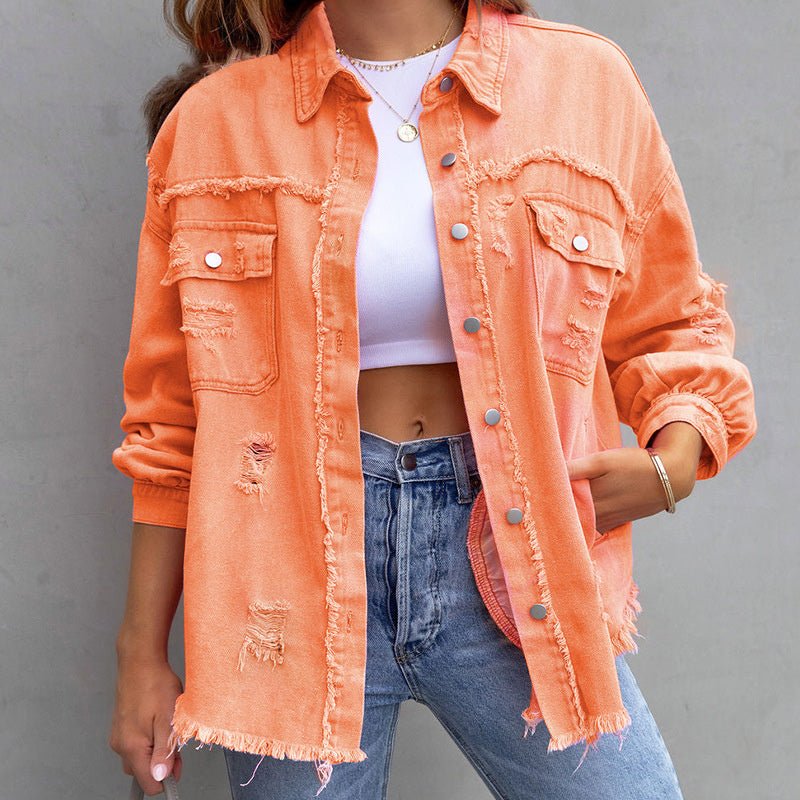 Talia Women's Denim Jacket | Casual Fit, Distressed Details 0