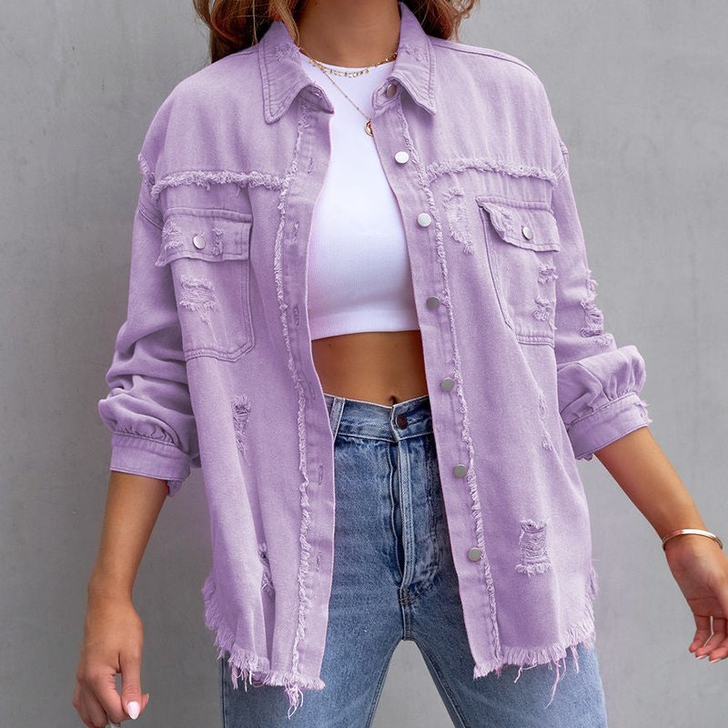 Talia Women's Denim Jacket | Casual Fit, Distressed Details 2
