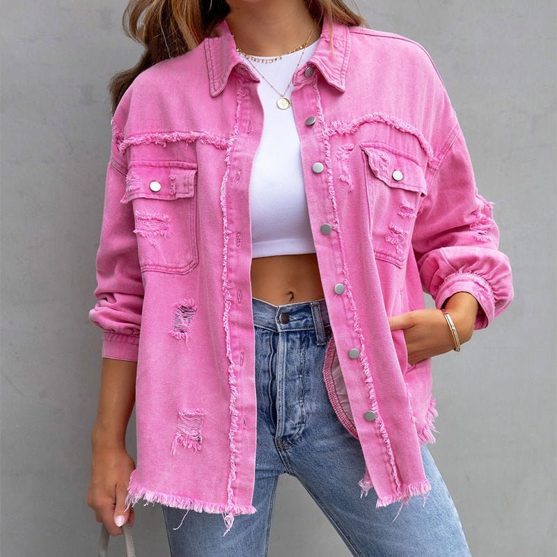 Talia Women's Denim Jacket | Casual Fit, Distressed Details 4