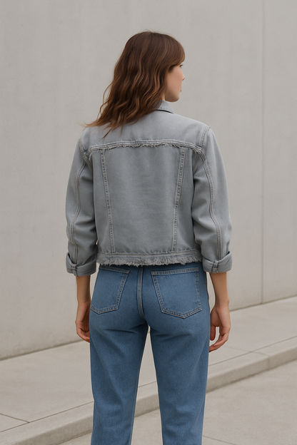 Talia Women's Denim Jacket | Casual Fit, Distressed Details 6