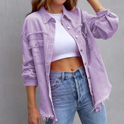 Talia Women's Denim Jacket | Casual Fit, Distressed Details 7