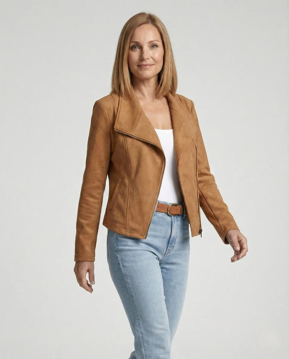 Talia Women's Jacket | Suede-Look, Asymmetric Zip, Tailored Fit 2