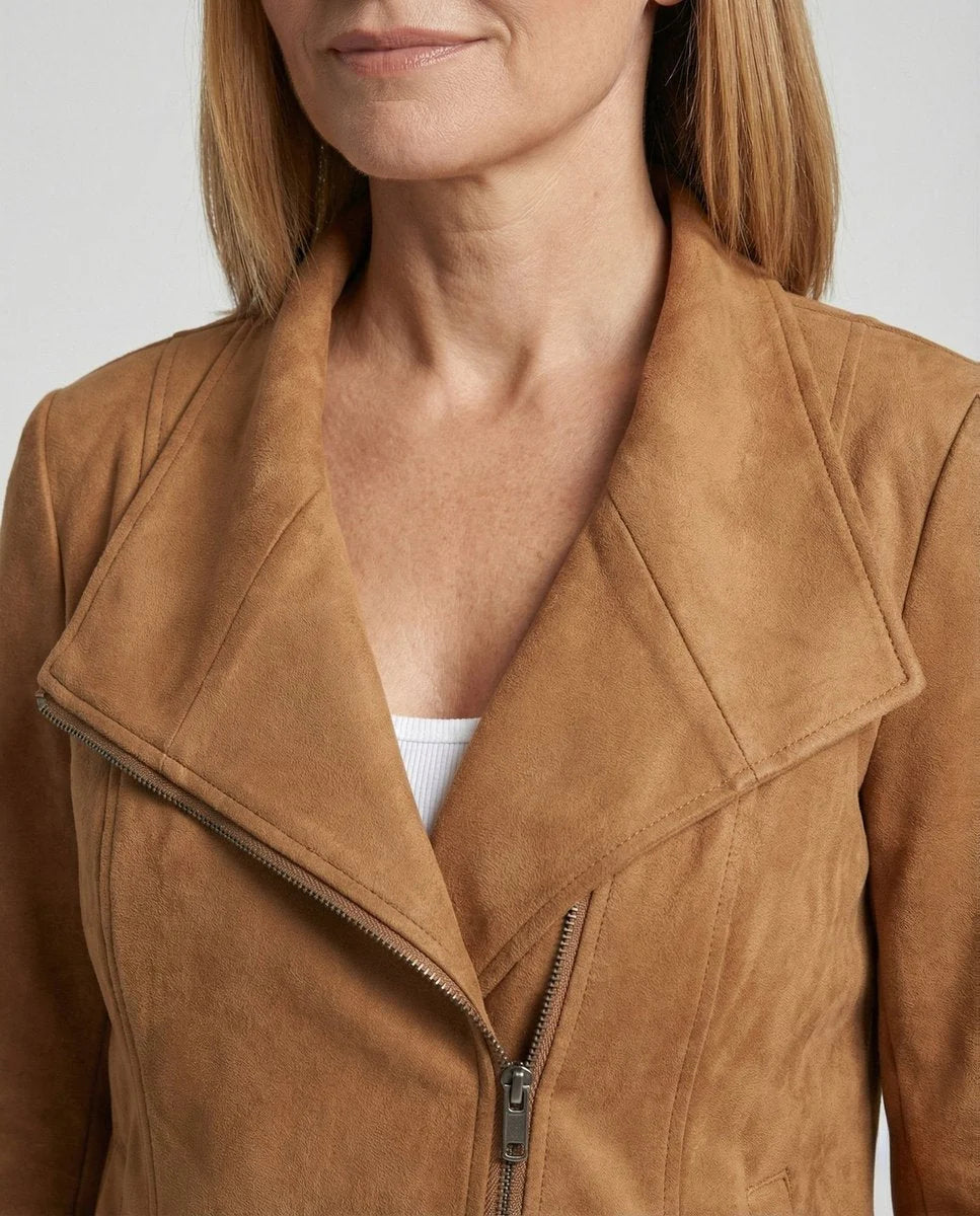 Talia Women's Jacket | Suede-Look, Asymmetric Zip, Tailored Fit 3