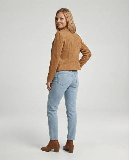 Talia Women's Jacket | Suede-Look, Asymmetric Zip, Tailored Fit 4