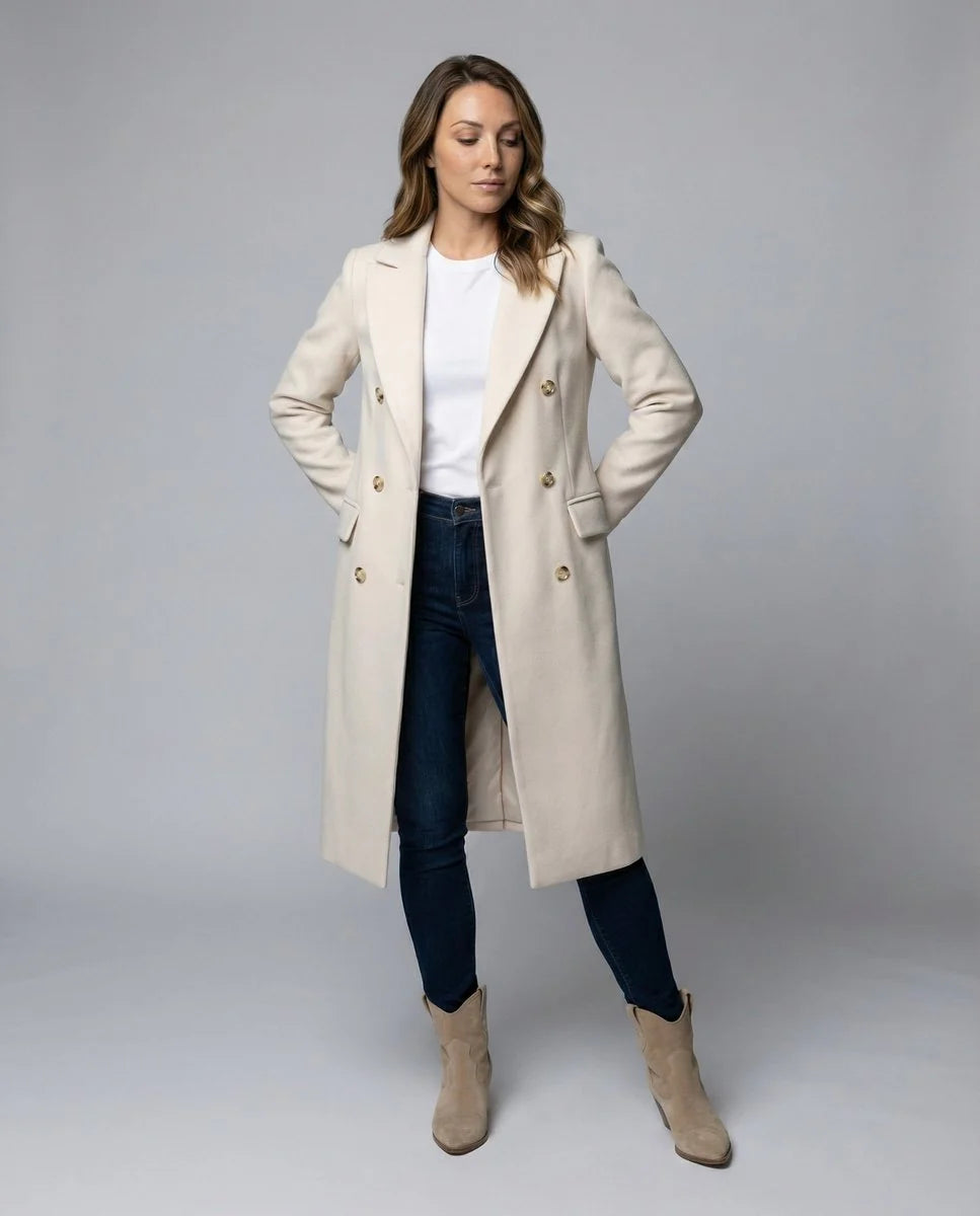 Talia Women's Midi Overcoat | Tailored Fit, Double-Breasted Design 1