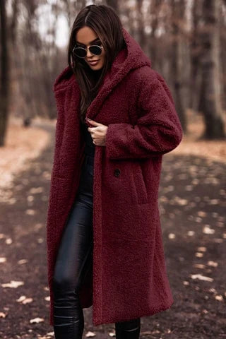 Talia Women's Teddy Coat | Soft Fabric, Hooded Long Fit 4