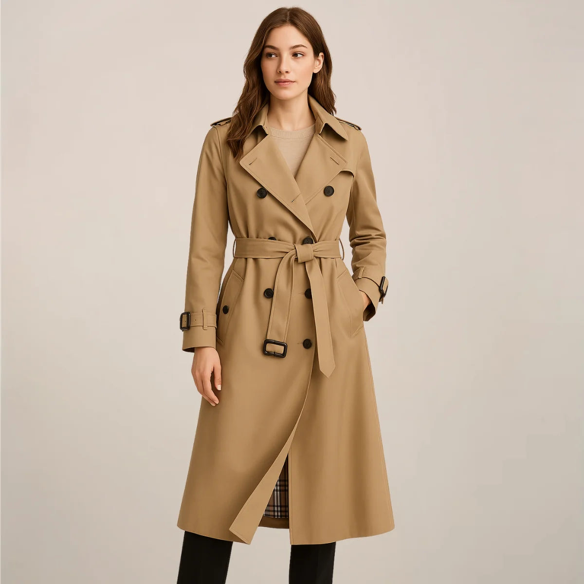 Talia Women's Trench Coat | Double-Breasted, Belted Classic Outerwear 1