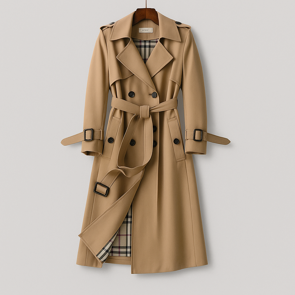 Talia Women's Trench Coat | Double-Breasted, Belted Waist, Classic Lapel 0
