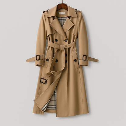 Talia Women's Trench Coat | Double-Breasted, Belted Waist, Classic Lapel 0