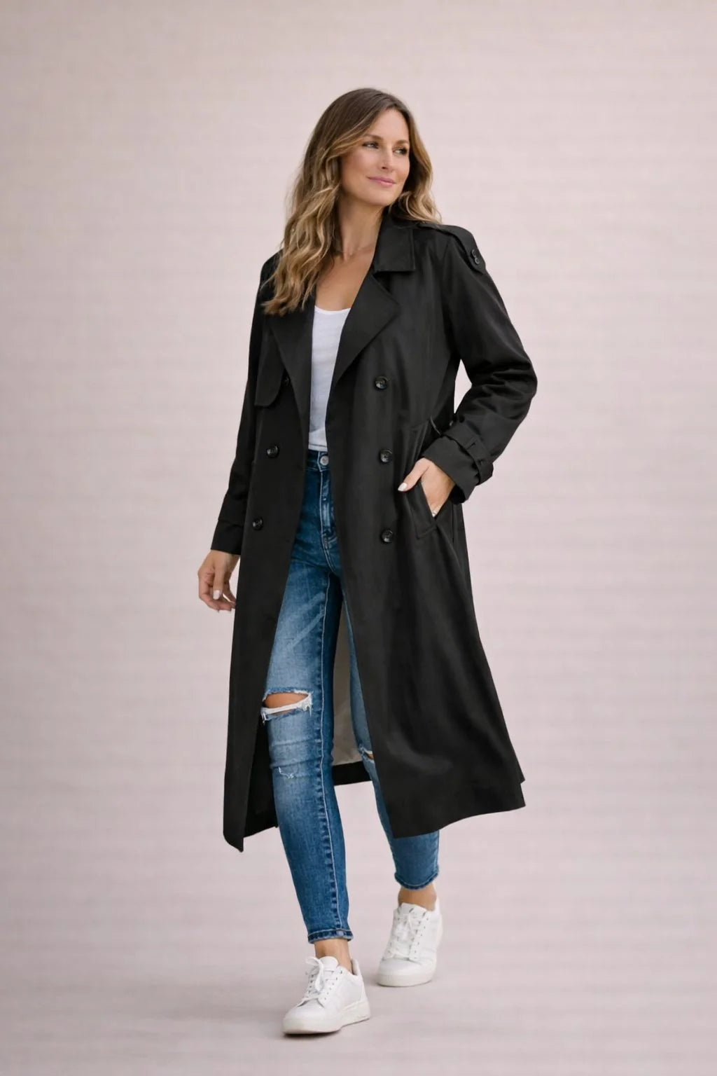 Talia Women's Trench Coat | Double-Breasted, Belted, Versatile Style 0