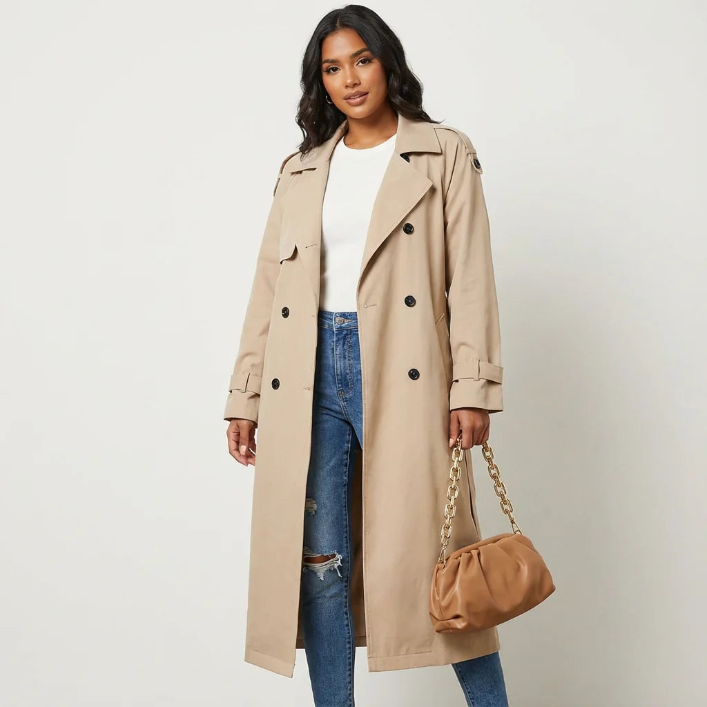 Talia Women's Trench Coat | Long Fit, Classic Button Placket 0