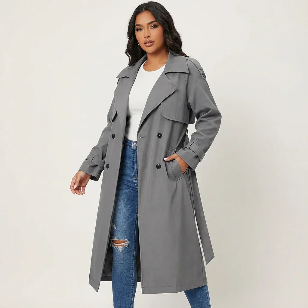 Talia Women's Trench Coat | Long Fit, Classic Button Placket 2