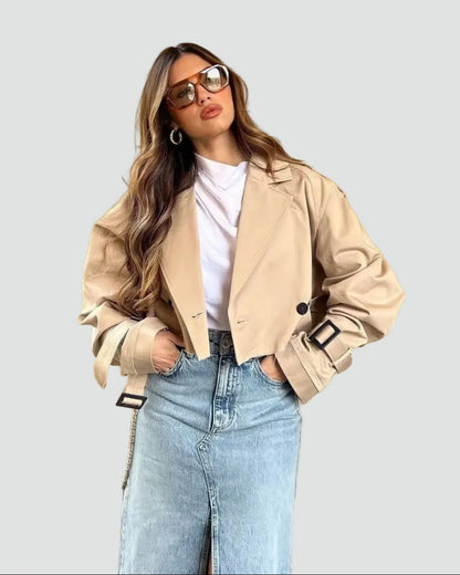 Talia Women's Trench Coat | Modern Fit, Short Length, Lapel Collar 1