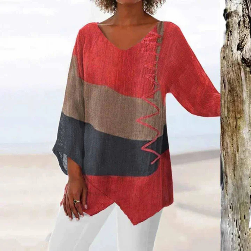 Tina Women's Long Sleeve Blouse | Tri-Color, Modern Design 0