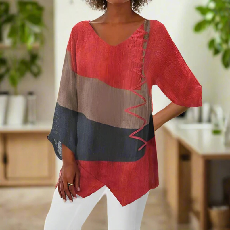 Tina Women's Long Sleeve Blouse | Tri-Color, Modern Design 1