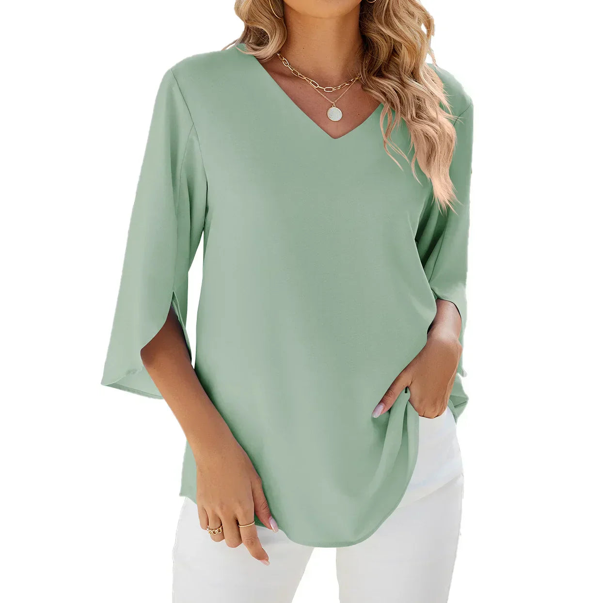 Vera Women's Blouse | 3/4 Sleeve V-Neck, Summer Style 2