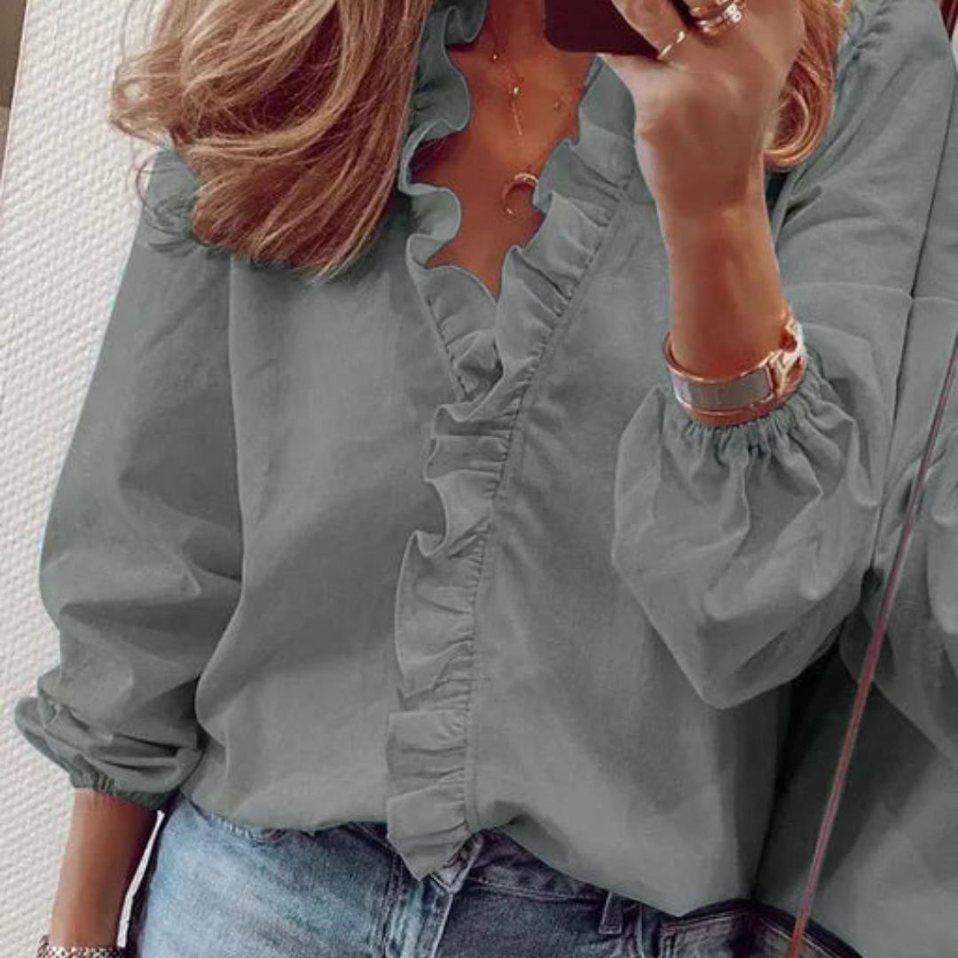 Vera Women's Blouse | Elegant V-Neck with Ruffle Details 0