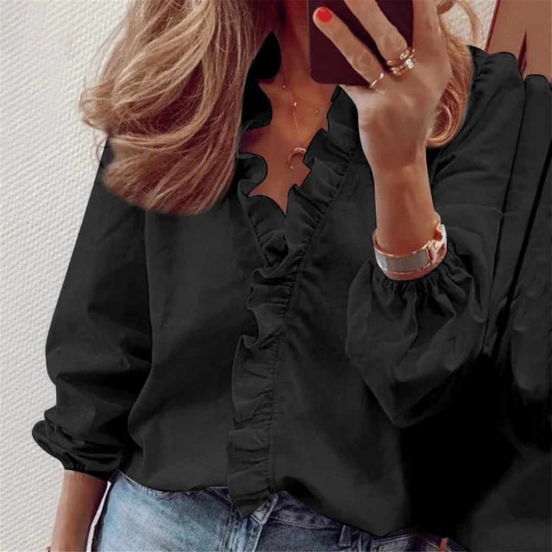 Vera Women's Blouse | Elegant V-Neck with Ruffle Details 2