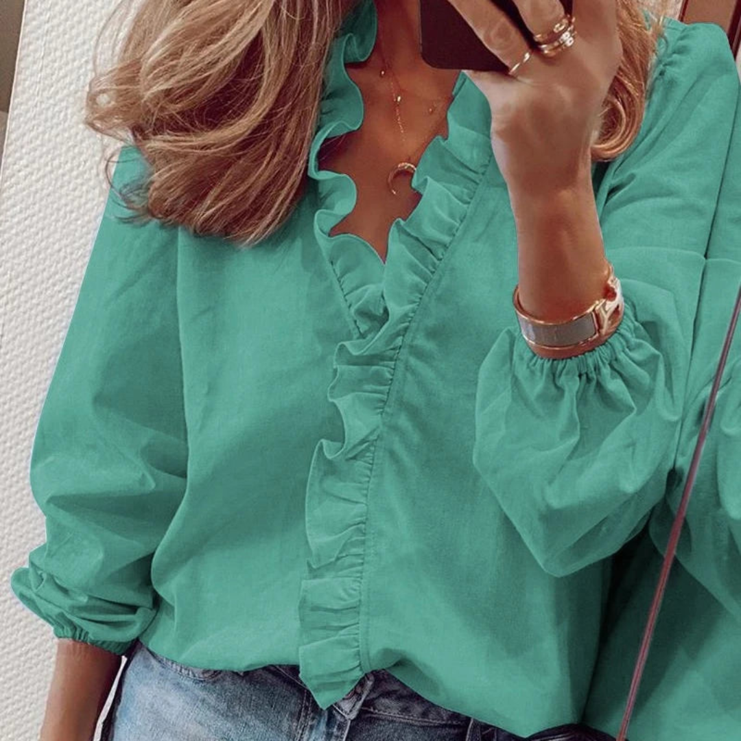 Vera Women's Blouse | Elegant V-Neck with Ruffle Details 3